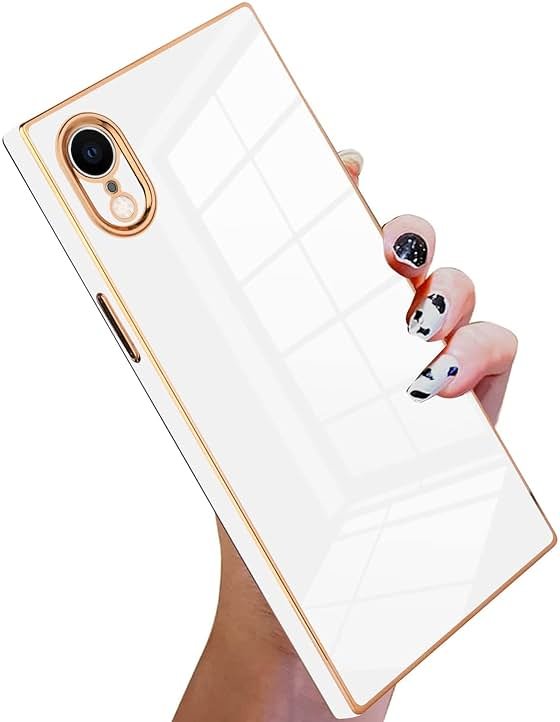 KANGHAR Case Compatible with iPhone Xr Luxury Cute Plating Design Case Full-Body Anti-Scratch Shockproof Bumper Protective Cover for iPhone Xr 6.1 Inch White - Product Image