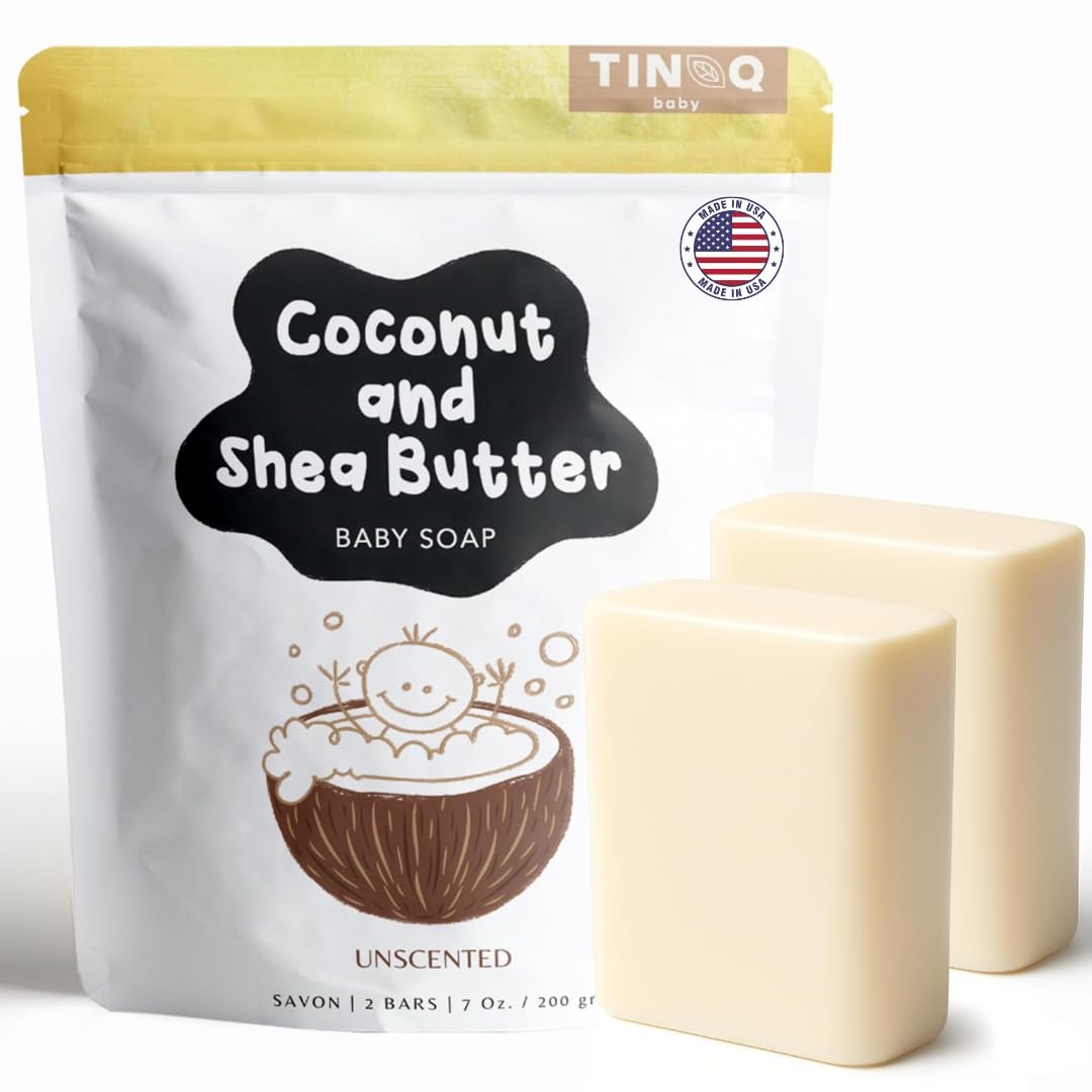 TINOQ Fragrance Free Baby Bar Soap for Sensitive Skin | Unscented Natural soap bar for toddlers kids adults with gentle skin | Organic ING | Made in USA | 2 Bars (3.5 oz Each) - Product Image
