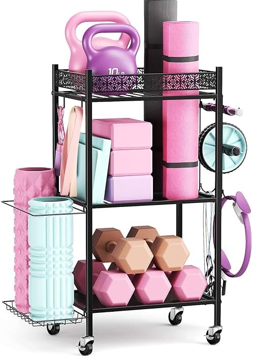 Yoga Mat Storage Rack, Home Gym Storage Rack, VOPEAK Workout Storage for Yoga Mat, Foam Roller, Gym Organizer Gym Equipment Storage for Home Exercise and Fitness Gear - Product Image