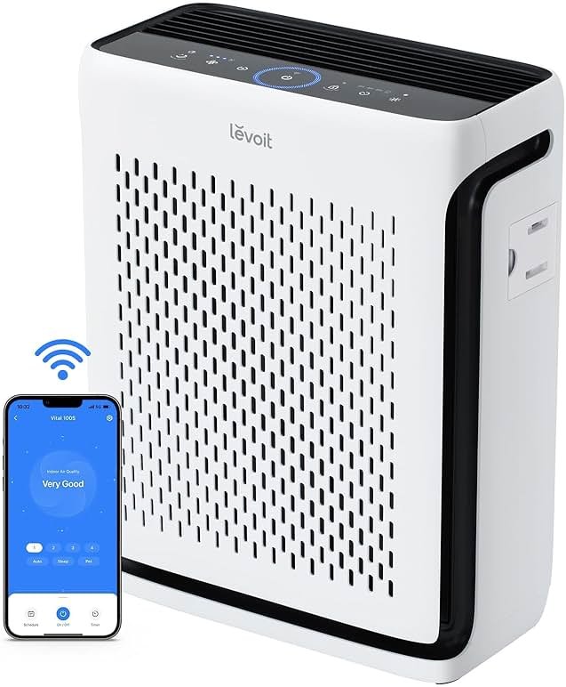 LEVOIT Air Purifier for Home Large Room Up to 1073Ft² with Air Quality Monitor, AHAM VERIFIDE, Smart WiFi, Washable Pre-Filter, HEPA Sleep Mode for Pets, Allergies, Dust, Pollen, Vital 100S-P, White - Product Image
