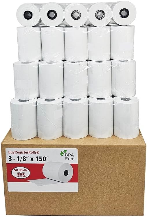 (50 Rolls) 3 1/8 x 150 Thermal Paper Receipt Rolls fits all Clover 55 GSM POS Cash Register Printers SCP700 TSP100 TSP300 TSP400 TSP500 from BuyRegisterRolls - Product Image