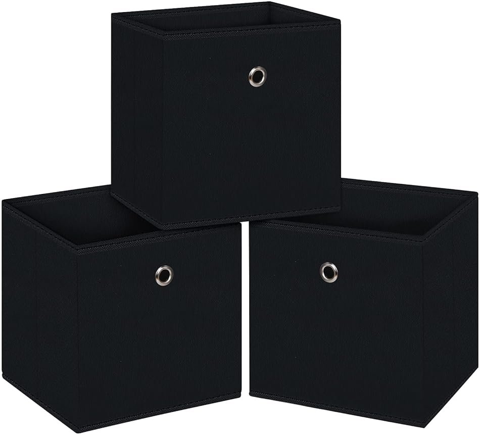 NieEnjoy Black Foldable Storage Cubes Bins ,11 Inch Cloth Storage Cube Fabric Storage Box Cubes Organizer Baskets with Handles for Home Organizer Set of 3 (Black) - Product Image