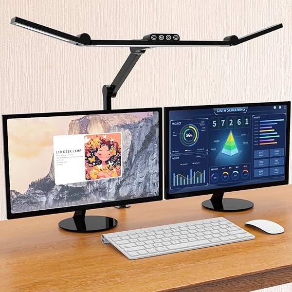 Micomlan Led Desk Lamp with Clamp, Architect Desk Lamp for Home Office with Atmosphere Lighting, 24W Ultra Bright Auto Dimming Computer Light Stepless Dimming and Tempering LED Table Light - Product Image