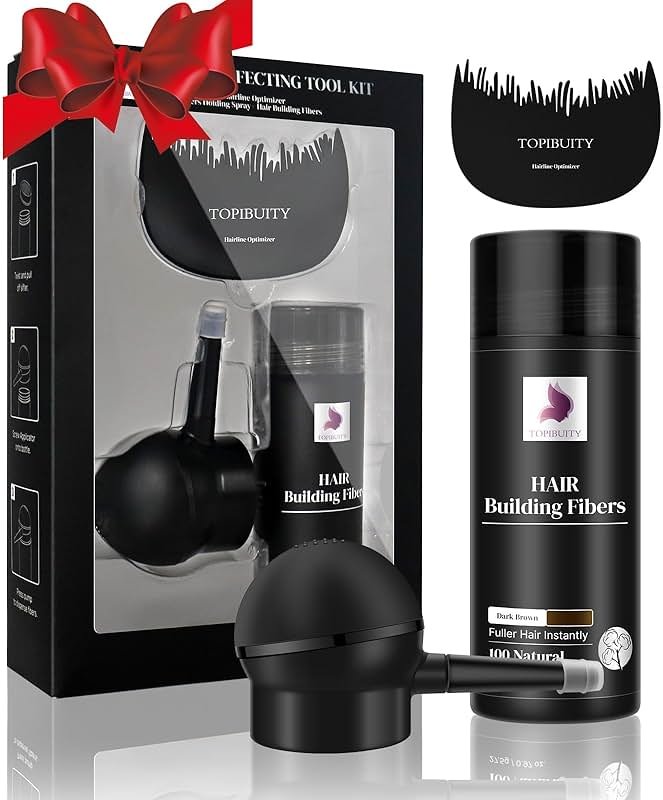 Hair Fibers for Thinning Hair Fiber Applicator 3-in-1 Set - Natural Concealing Hair Building Fibers - Long-Lasting Spray with Accessory for Crisp Hairlines, Thicker Beard & Styling (Dark Brown) - Product Image