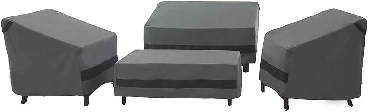 Loriano Patio Furniture Covers 4 Piece Set, Outdoor Waterproof, Heavy Duty 600D Lawn Patio Covers Grey-Black - Product Image