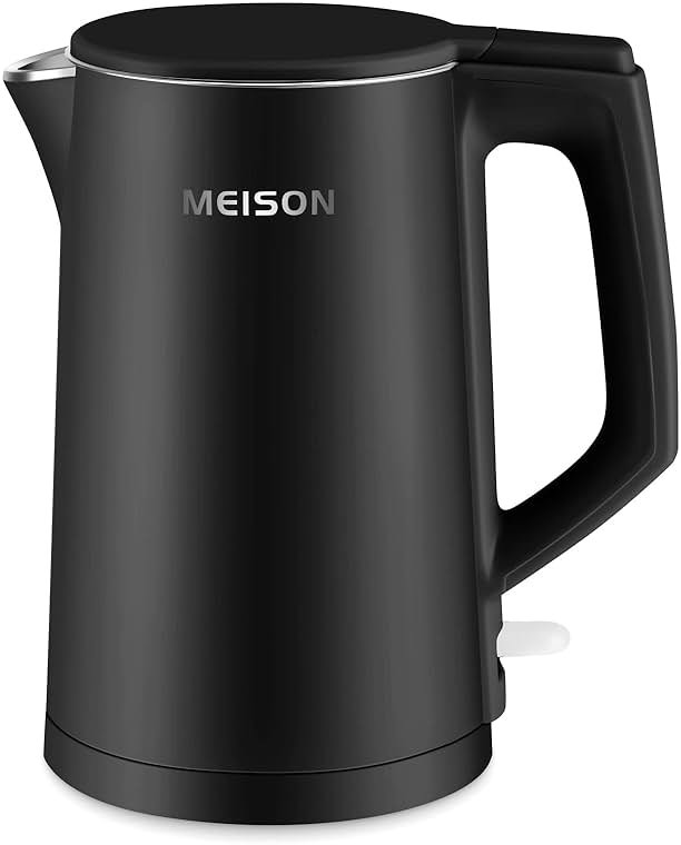MEISON Electric Kettle, 1.7 L Double Wall Food Grade Stainless Steel Interior Water Boiler, Coffee Pot & Tea Kettle, Auto Shut-Off and Boil-Dry Protection, 1200W, 2 Year Warranty(Black) - Product Image