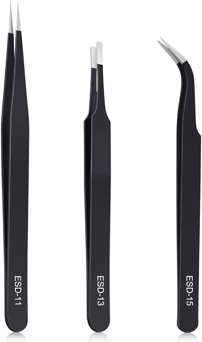 kaverme 3PCS Precision Tweezers Set, Upgraded Anti-Static Stainless Steel of Tweezers, for Electronics, Soldering, Laboratory Work, Jewelry-Making, Model, Craft - Product Image