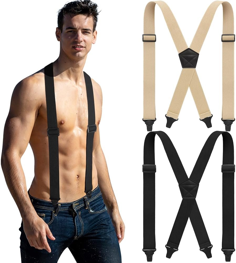 Janmercy 2 Pcs Men Hidden Suspenders Under Clothing 1.5 Inch Wide x Back Plastic Clips for Shirt Jeans - Product Image