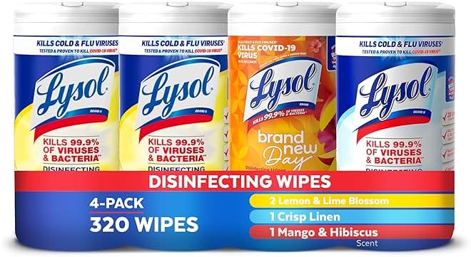 Lysol Disinfecting Wipes Bundle, Home Apartment Dorm Room Essentials and Cleaning Supplies, All Purpose Cleaner, Multi-surface Cleaning Wipes, Multi-Scent Sanitizing Wipes Bundle, 80 Count (4pk) - Product Image