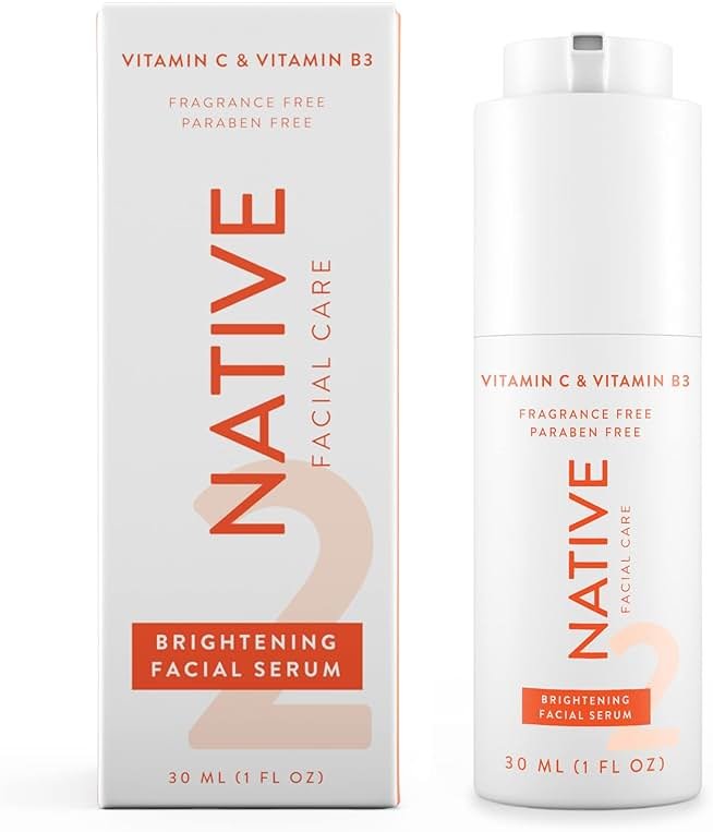 Native Brightening Facial Serum Contains Naturally Derived Ingredients | Hydrating Serum with Vitamin C and Niacinamide, Vitamin B3, Revitalize and Repair Your Skin, Fragrance-Free, 30ml, 1 fl oz - Product Image