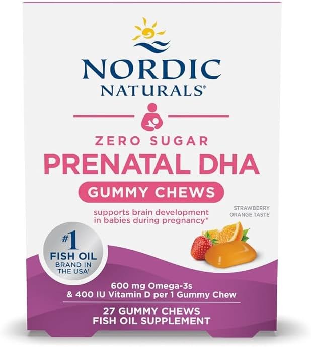 Nordic Naturals Zero Sugar DHA Prenatal Vitamin Gummies, Strawberry Orange Flavor - 27 Gummies - Supplements for Pregnancy - 600 mg Omega-3 Fish Oil and 400 IU Vitamin D3-27 Servings - Product Image