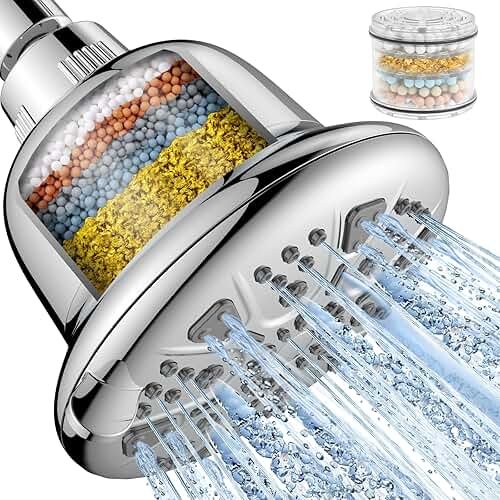 MakeFit Filtered Shower Head - High Pressure Shower Head with Filter for Hard Water Softener - 7 Settings Bathroom Rain Showerhead to Remove Chlorine and Heavy Metals (Chrome) - Product Image