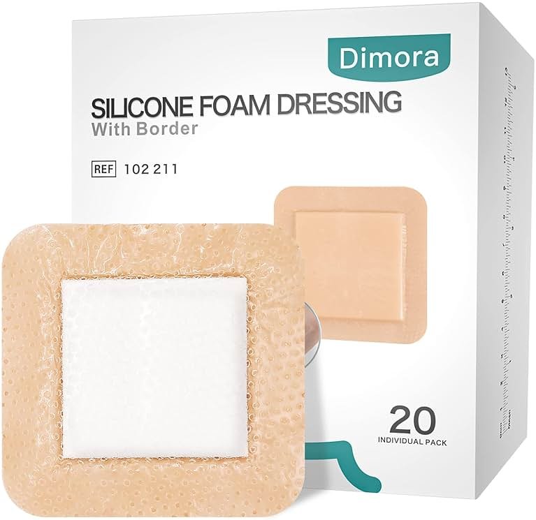 Dimora Silicone Foam Dressing with Border 20 Pack Adhesive 4"x4" Waterproof Wound Dressing Bandage for Wound Care - Product Image