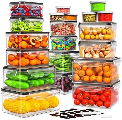 HOMETALL 40 PCS Food Storage Containers with Lids Airtight, 100% Leakproof Plastic Meal-Prep Containers Reusable(20 Containers & 20 Lids),Microwave and Dishwasher Safe, Includes Labels & Pen - Product Image