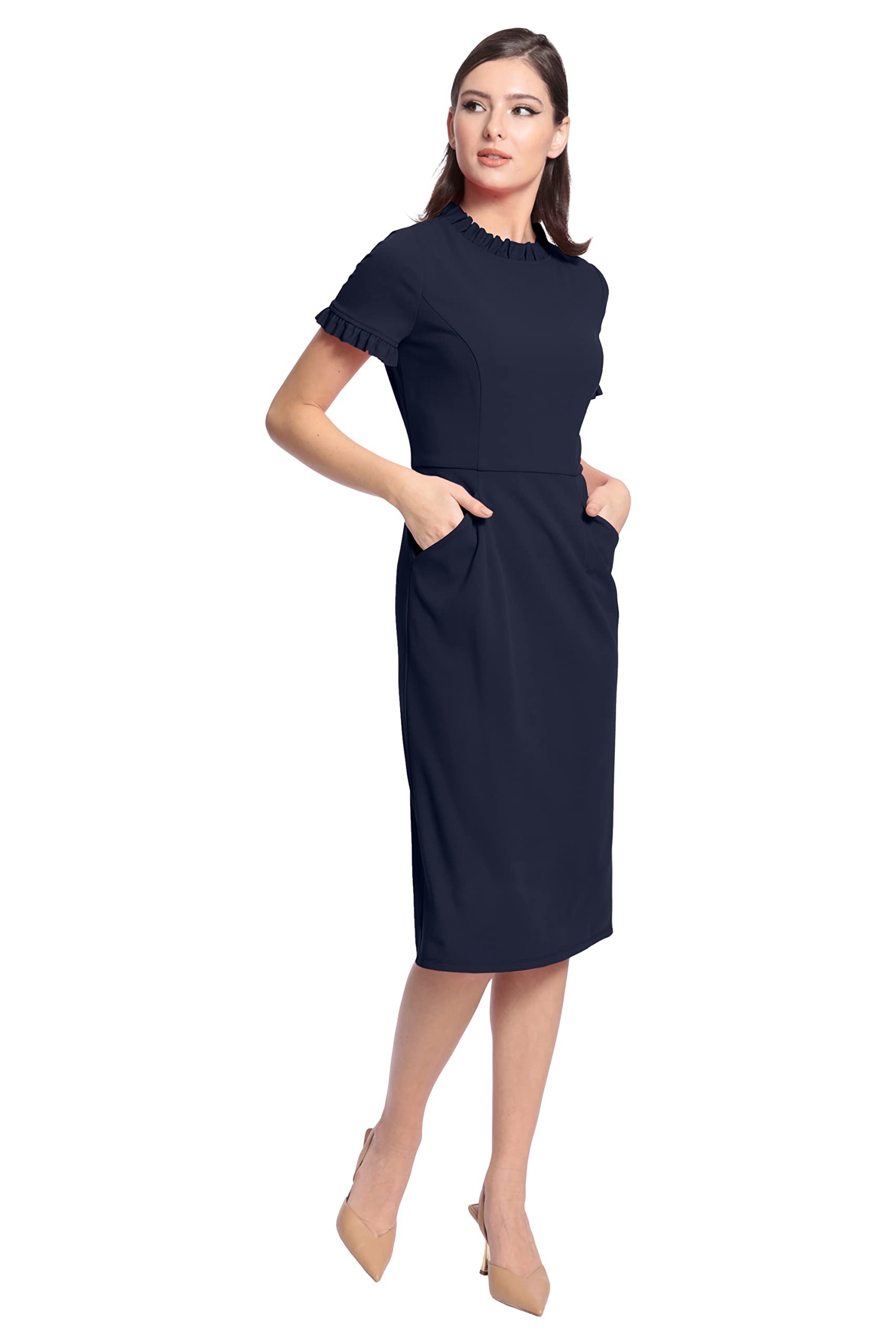 Maggy London Women's Maggy London Women's Dresses Ruffle Collar Slant Pocket Sheath Dress - Product Image