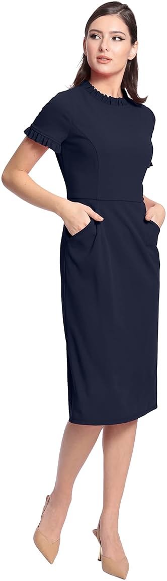Maggy London Women's Maggy London Women's Dresses Ruffle Collar Slant Pocket Sheath Dress - Product Image