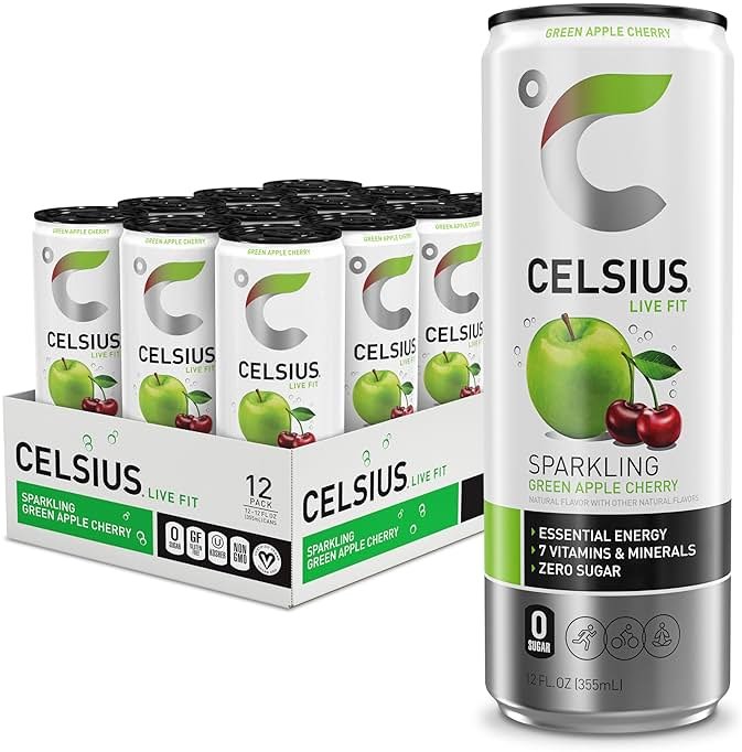 CELSIUS Sparkling Green Apple Cherry, Sugar Free Energy Drink, 12 Fl Oz (Pack of 12) - Product Image