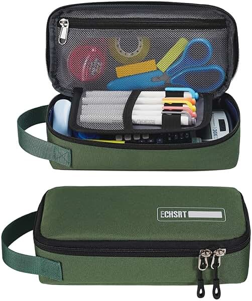 ECHSRT Large Pencil Case, Aesthetic Pen Pouch with Big Capacity, Minimalist Portable Stationery Bag with Handle for Office Organizer Aesthetic Pencil Cases - Product Image