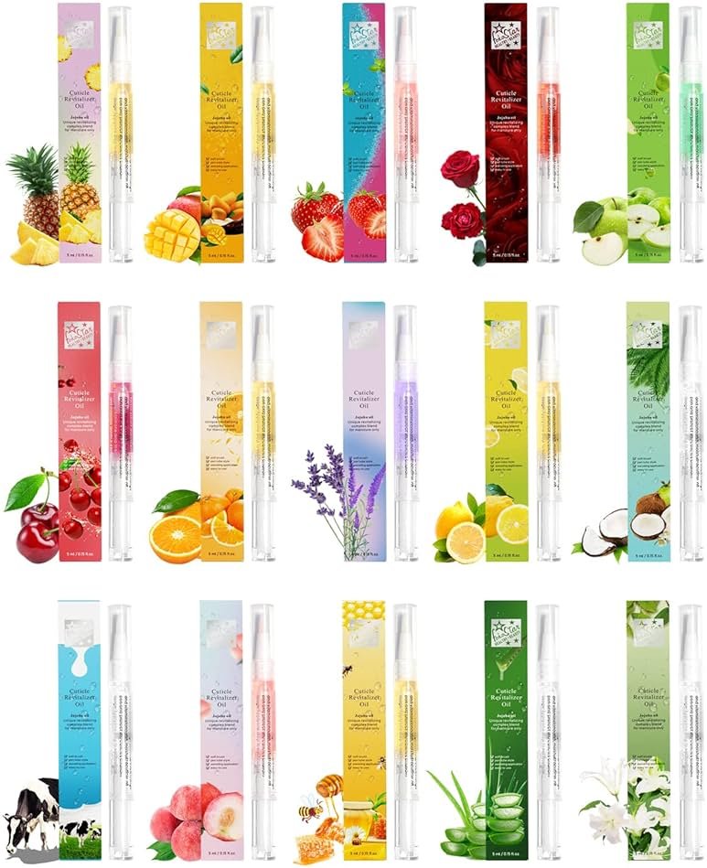 Fokostar Nail & Cuticle Oil Pen 15Pcs Kit Manicure Essentials Strengthening with Different Naturale Scents Salone SPA Hydrating Repair Treatment Supplies - Product Image