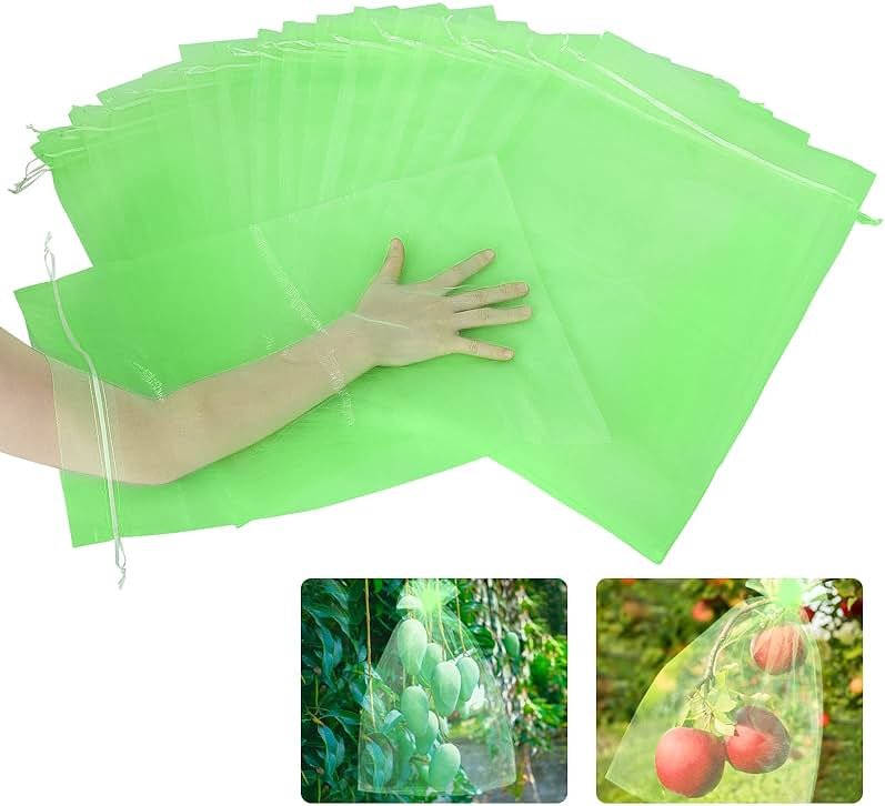 Fruit Protection Bags, Kikhope 20 Pcs 20x14 inch Fruit Netting Bags, Garden Fruit Cover Mesh Bag with Drawstring, Netting Barrier Bags for Plant Fruit Flower and Vegetables - Product Image