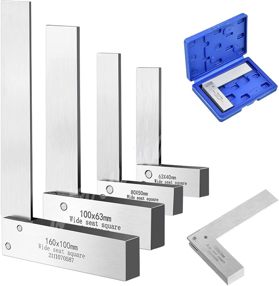 Machinist Square Set 2, 3, 4, 6 Inch, Atarvana Mechanical Steel High Precision Squares, Harden Carbon Steel, 90 Degree Wide Base, L-Type Right Angle Ruler Tool for Woodworking - Product Image