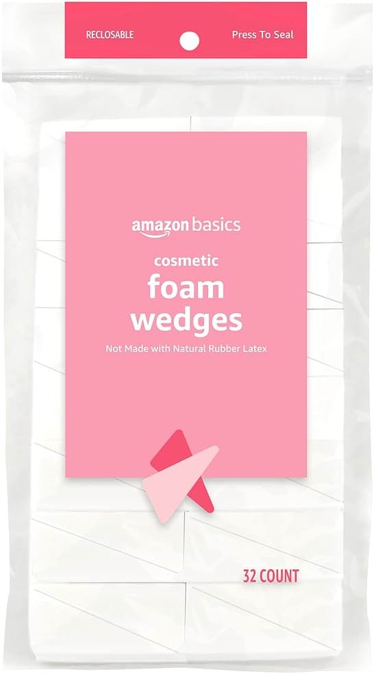 Amazon Basics Cosmetic Foam Wedges for Makeup Application and Blending, 32 Count - Product Image