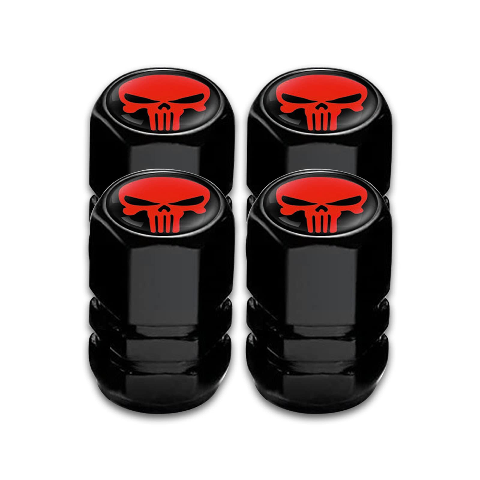 Ajxn Pack-4 Skull Tire Valve Stem Caps, Airtight Dust Proof Covers for Car Wheel, Universal Tire Air Valve Caps Fits Cars Trucks Motorcycles SUVs and Bikes, Car Wheels Protection Accessories (Red) - Product Image