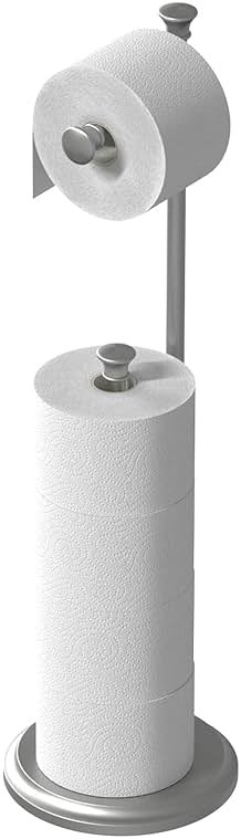 Free Standing Toilet Paper Holder Stand Brushed Nickel Toilet Roll Stand Bathroom Tissue Rack with Storage Reserves 5 Mega Rolls - Product Image