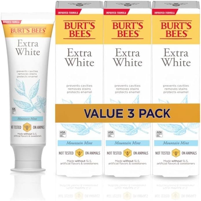 Burt's Bees Extra White Toothpaste, Fluoride Toothpaste, Natural Flavor, Mountain Mint, 4.7 oz, Pack of 3 - Product Image