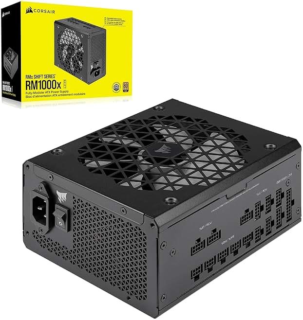Corsair RM1000x Shift Fully Modular ATX Power Supply - Modular Side Interface - ATX 3.1 & PCIe 5.1 Compliant - Zero RPM Fan Mode - 105°C-Rated Capacitors - 80 Plus Gold Efficiency - Black - Product Image