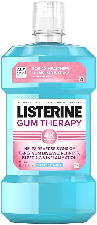 Listerine Gum Therapy Antiplaque & Anti-Gingivitis Mouthwash, ADA Accepted Oral Rinse Helps Reverse Early Gingivitis Signs Like Bleeding Gums, 4X Healthier Gums in 3 Weeks vs Brushing Alone, Mint, 1 L - Product Image