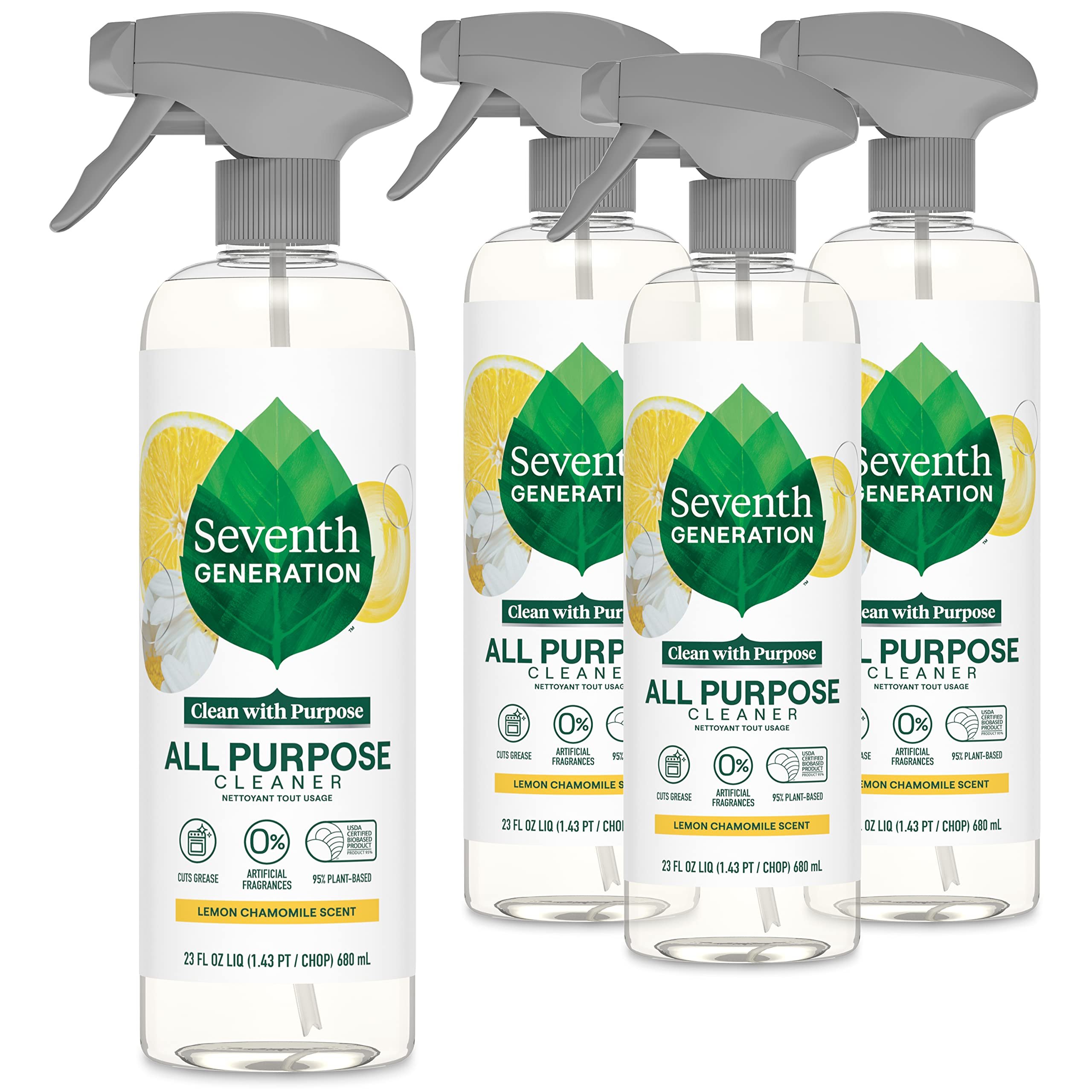 Seventh Generation All Purpose Cleaning Spray Surface Cleaner Lemon Chamomile scent Cuts Grease 23 oz, Pack of 4 - Product Image