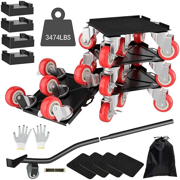 MYUEA Furniture Dolly,Furniture Movers with 5 Wheels,Carbon Steel Panel Heavy Duty Dolly,Maximum Load 3474LBS,Furniture Lifter with 5 360° Rotatable Rubber Universal Wheels(Black,6.89x6.9 in) - Product Image