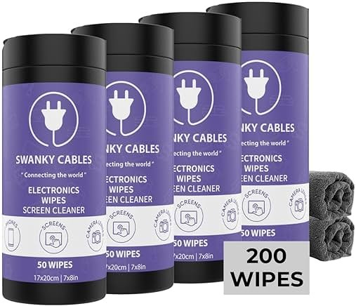 Swanky Cables Screen Cleaner Wipes: Electronic Wipes for Screens - Computer Screen Wipes for Lens, Phone, Tv Screen and Monitor Cleaning - Tech Wipes & Microfiber Cloth (Canister, 200 Count) - Product Image