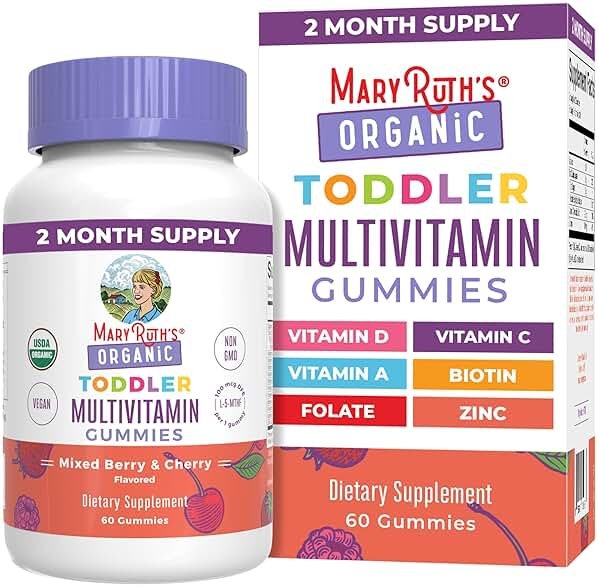 MaryRuth's Toddler Multivitamin Gummies | USDA Organic | 2 Month Supply | Kid & Toddlers Age 2+ Daily Multivitamin: Vitamin C, D3, Zinc | Kids Vitamins | Only 1 Gummy Per Day | 60 Ct (60 Day Supply) - Product Image