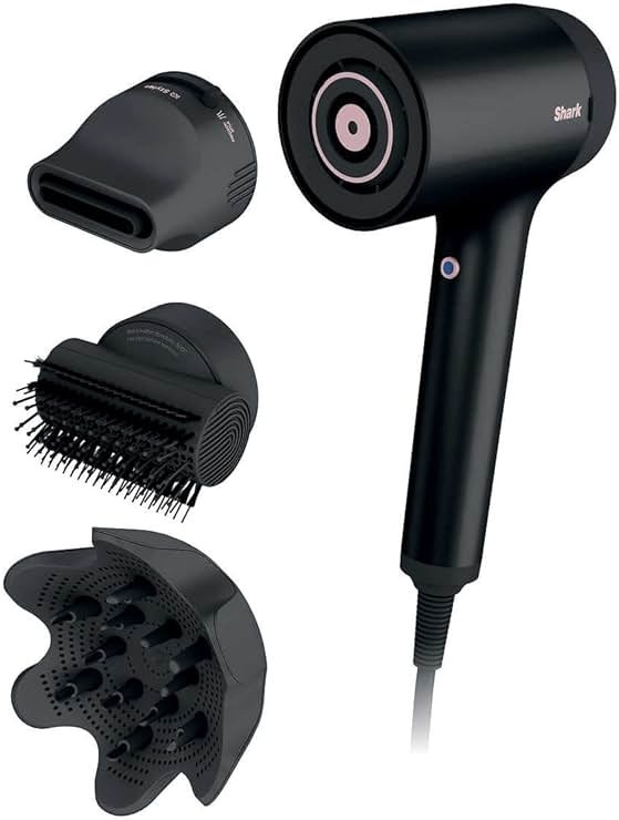 SHARK HD125CO Hair Blow Dryer HyperAIR Fast-Drying with IQ 2-in-1 Concentrator, IQ Styling Brush & IQ Curl-Defining Diffuser Attachments, Black (Renewed), 1.0 Count - Product Image