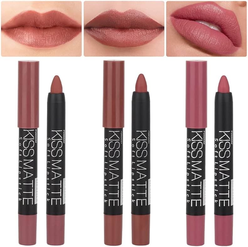 evpct 3Pcs Brown Lip Liner Crayon Pencils Set for Women, Neutral Matte Lipstick Lip Stick Crayon Long Lasting, Lips Pencil Liner and Lipstick set, Lipliner Pencil 24 Hours Long Wearing Lipstick labial - Product Image