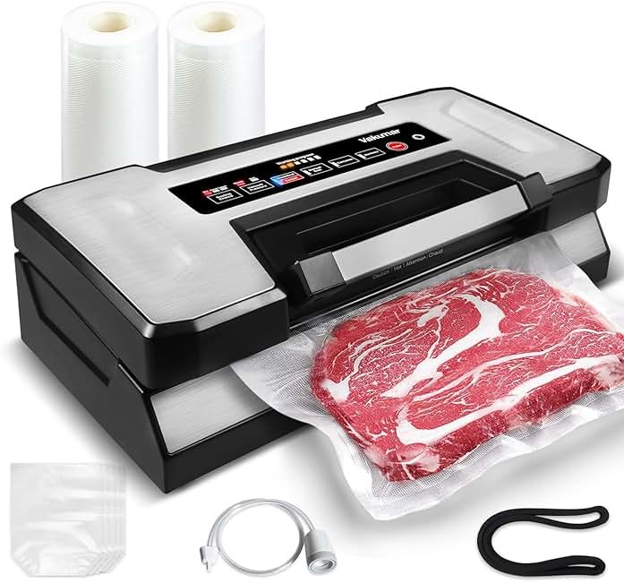 Vakumar Vacuum Sealer Machine, 90Kpa Liquid Food Vacuum Sealer Machine Preservation Dry/Moist/Liquid Modes, LED Indicator Light, Handle Locked Design, Built-in Cutter and Bag Storage, Starter Kit - Product Image