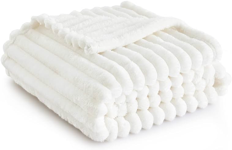 Bedsure GentleSoft White Throw Blanket for Couch - Graduation Gifts Teacher Birthday Gifts for Women Mom Her Girls, Cozy Fleece Blanket for Sofa Bed Living Room Home Decor, Off White, 50x60 Inches - Product Image