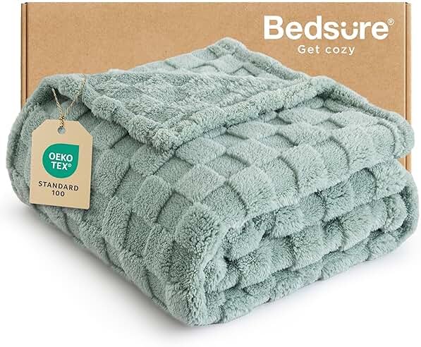 Bedsure GentleSoft Sage Green Throw Blanket for Couch - Checkered Cute Fleece Blankets, Soft Cozy Summer Throw for Bedroom Home Decor Gifts for Mom Girls, Green, 50x60 Inches - Product Image
