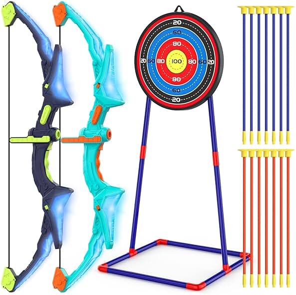 2 Pack Bow and Arrow Set for Kids, Light Up Archery Set with 14 Suction Cup Arrows, Archery Targets Outdoor Games for Kids Ages 4-8 8-12, Birthday Gifts Toys for 5 6 7 8 9 10 11 12 Year Old Boys Girls - Product Image
