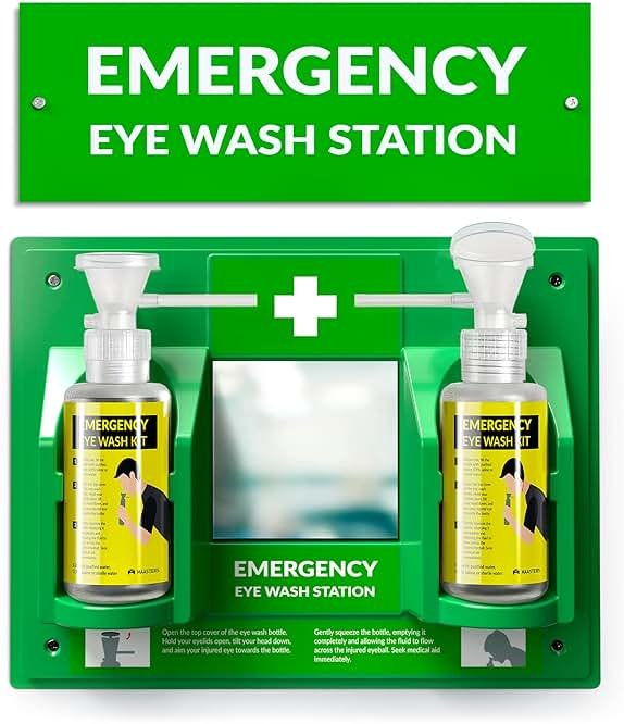 MAASTERS BPA Free Portable Eye Wash Station - Wall-Mounted First Aid Eye Wash Kit with Mirror & 2X 16oz Empty Bottles - No Eyewash Solution Included - Emergency Eyewash - Set of 1 - Product Image