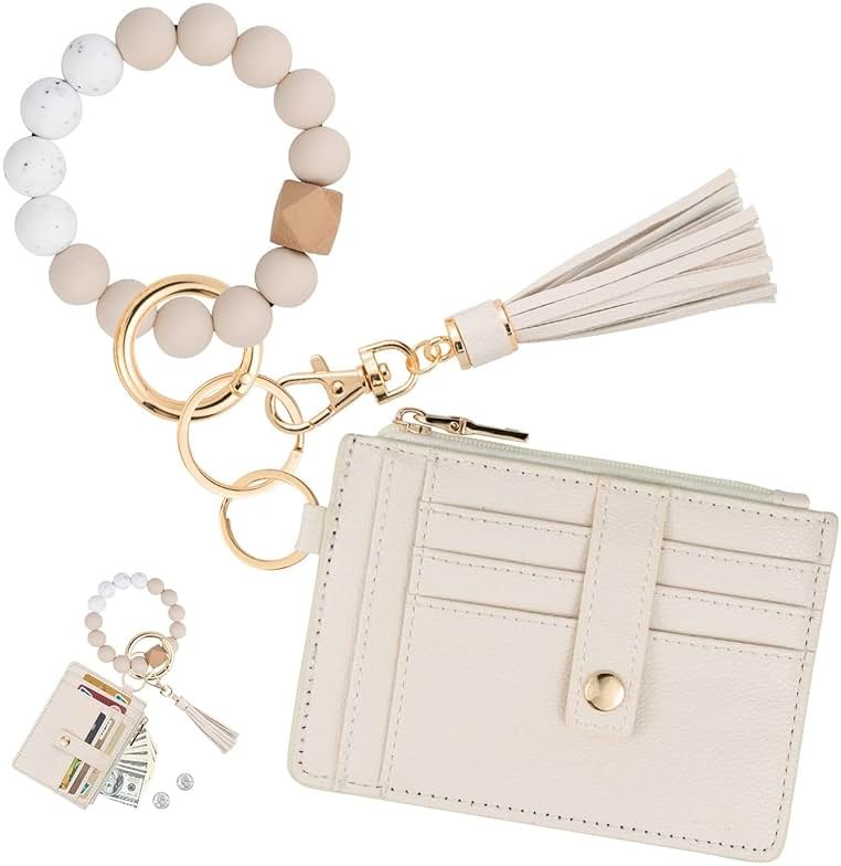 KNGITRYI Wallet Keychain Wristlet for Women,Slim RFID Credit Card Holder Purse Tassel Keychain Bangle Key Ring for Men Women - Product Image
