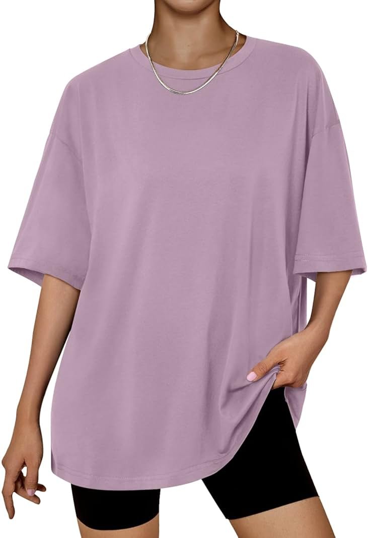 Trendy Queen Womens Oversized Summer T-Shirts Plus Size Short Sleeves Workout Tops - Product Image