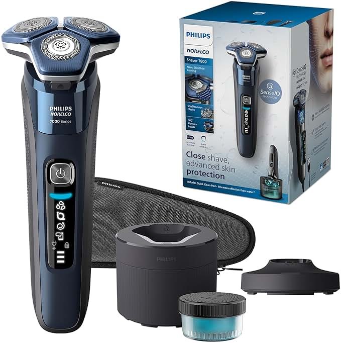 Philips Norelco Shaver 7800, Rechargeable Wet & Dry Electric Shaver with SenseIQ Technology, Quick Clean Pod, Charging Stand, Travel Case and Pop-up Trimmer, S7885/85 - Product Image