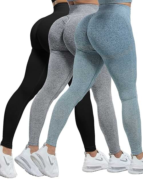 CHRLEISURE Workout Leggings Sets for Women, Gym Scrunch Butt Butt Lifting Seamless Leggings 3 Piece - Product Image