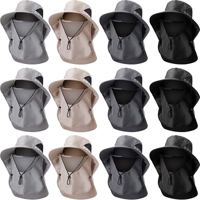 Xuhal 12 Pcs Fishing Sun Hat for Men Women Wide Brim UV Sun Protection Cap Summer Outdoor Hiking Hat Neck and Face Flap - Product Image