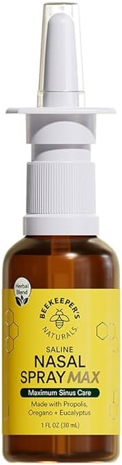 Beekeeper's Naturals Propolis Nasal Rinse Spray Max, Relief for Adults w/Eucalyptus, Oregano & Saline, Clears Nasal Congestion & Cleanses Sinus Canal, 1 fl oz - Product Image