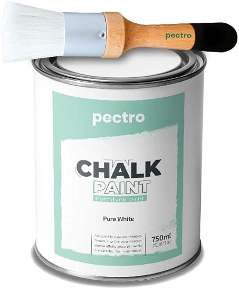 Chalk Paint for Furniture 25,36 fl.Oz. (750ml) + Special Chalk Paint Brush - Furniture Paint no Sanding or Priming - Chalk Finish Wood Paint - DIY Projects Home Decor & Improvement (PURE WHITE) - Product Image