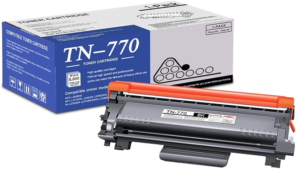 TN770 Toner Cartridge Compatible 1 Pack Extra high Yield TN-770 Black Replacement for Brother TN770 TN-770 for Brother DCP-L2550DW MFC-L2710DW L2750DW L2750DWXL HL-L2350DW L2370DW L2395DW Printer - Product Image